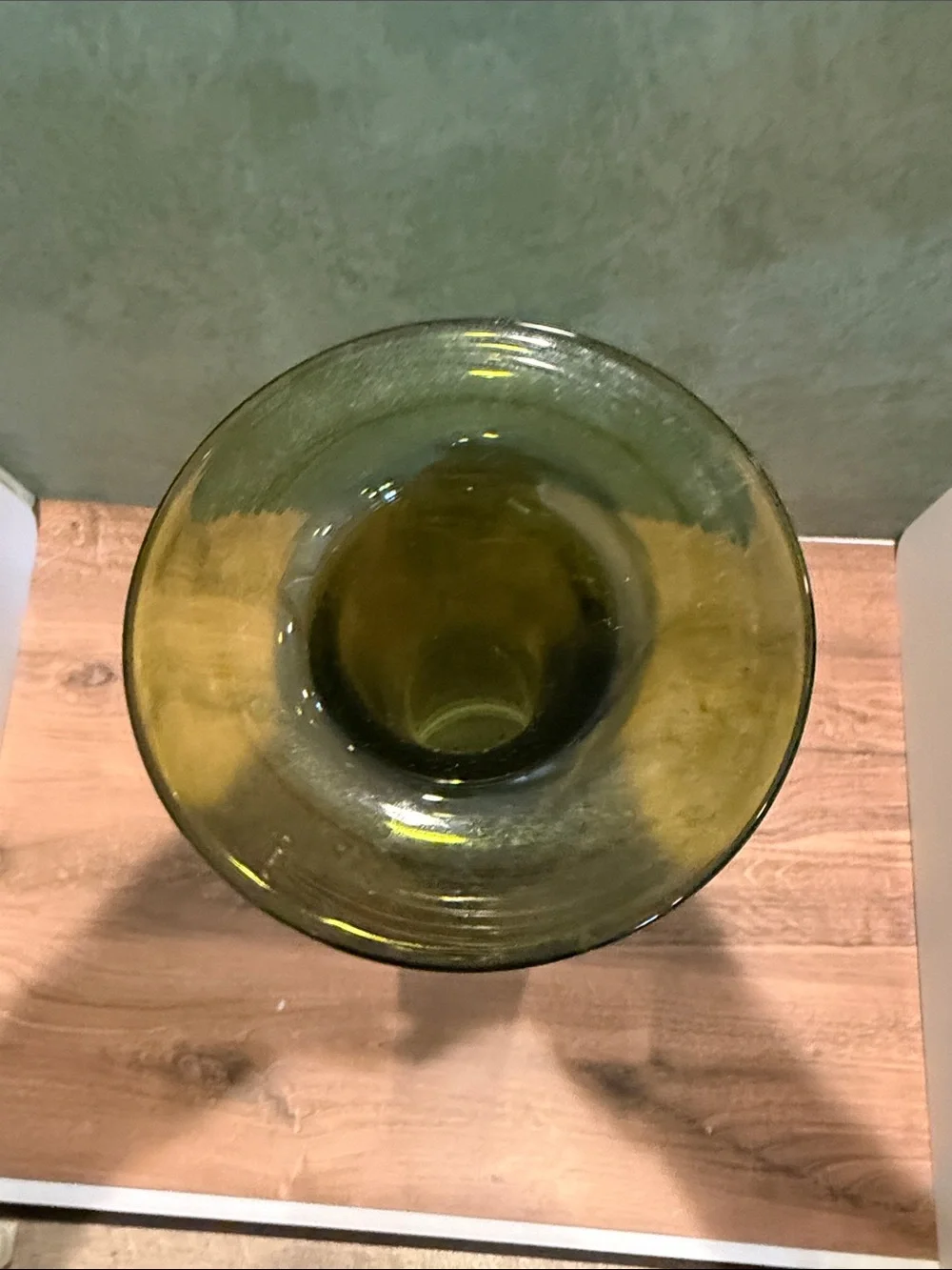 Green Glass Flared Vase - Tall Decorative Accent
